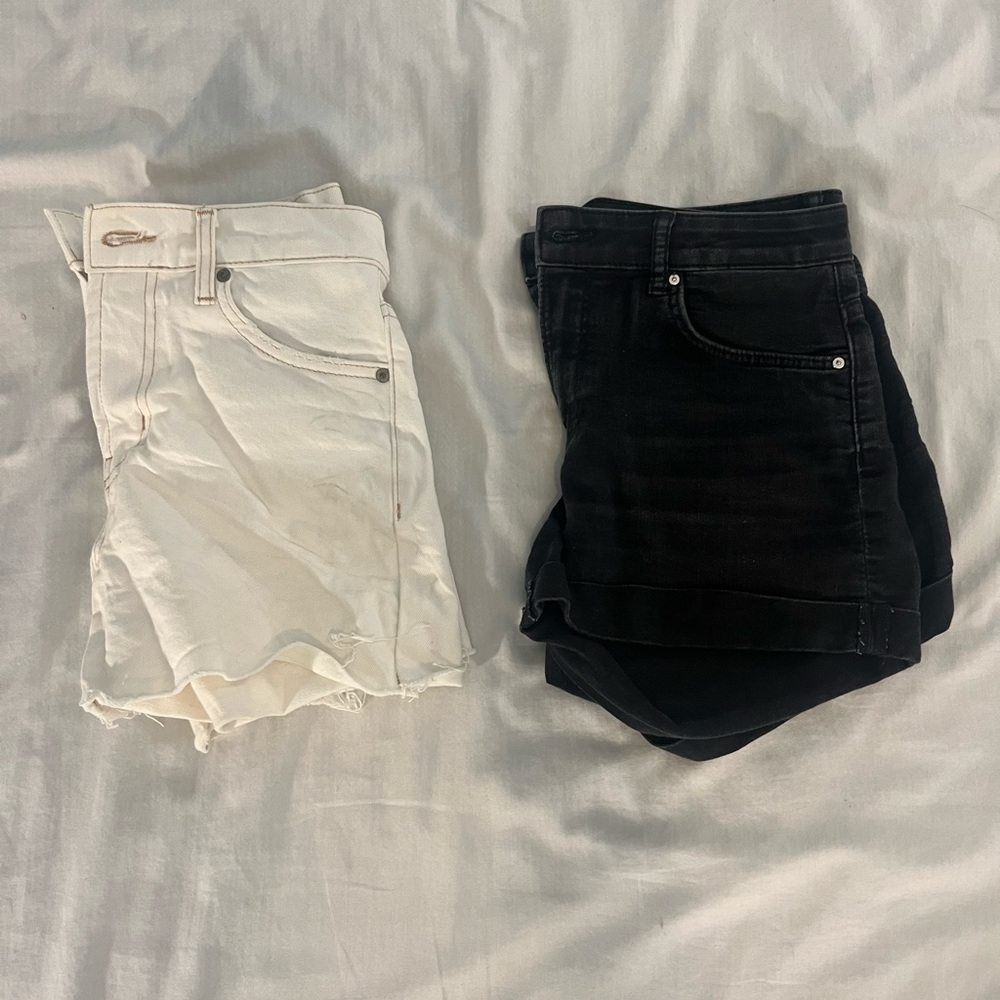 2 pairs of jean shorts. white and black